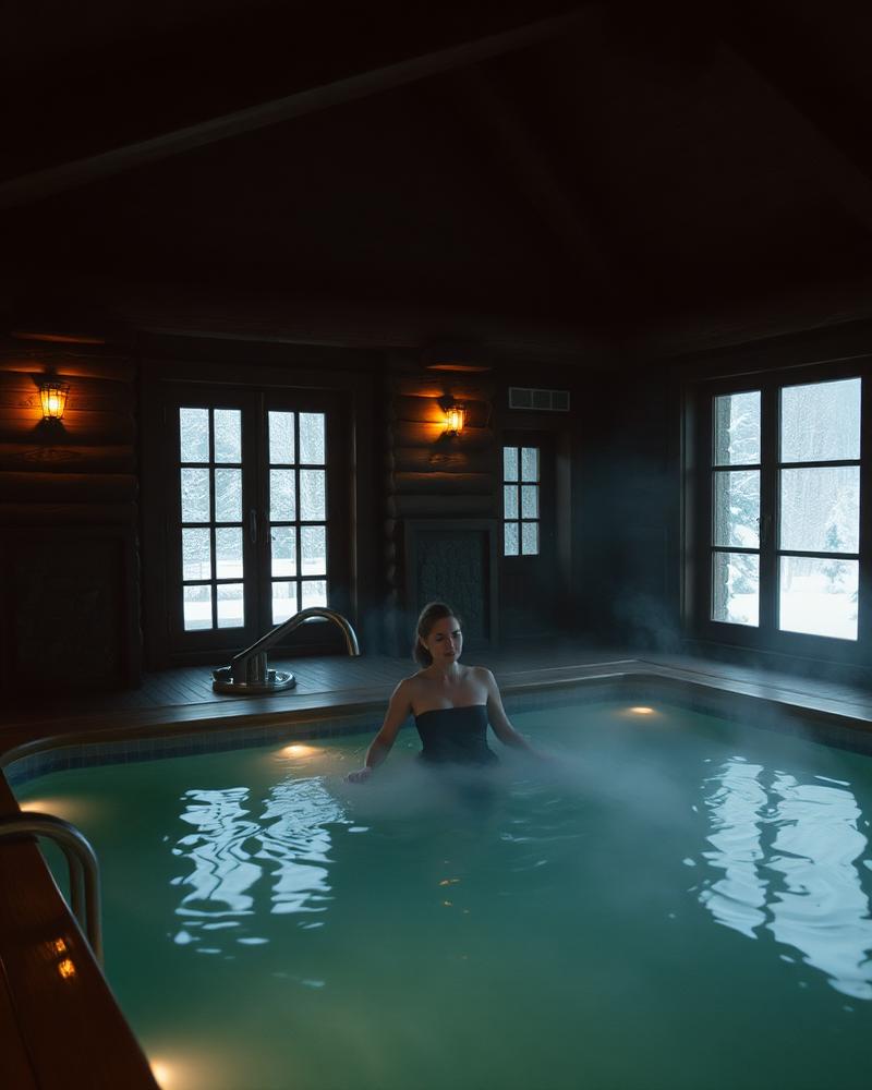 Spa interior de hotel alpino con piscina climatizada y vapor